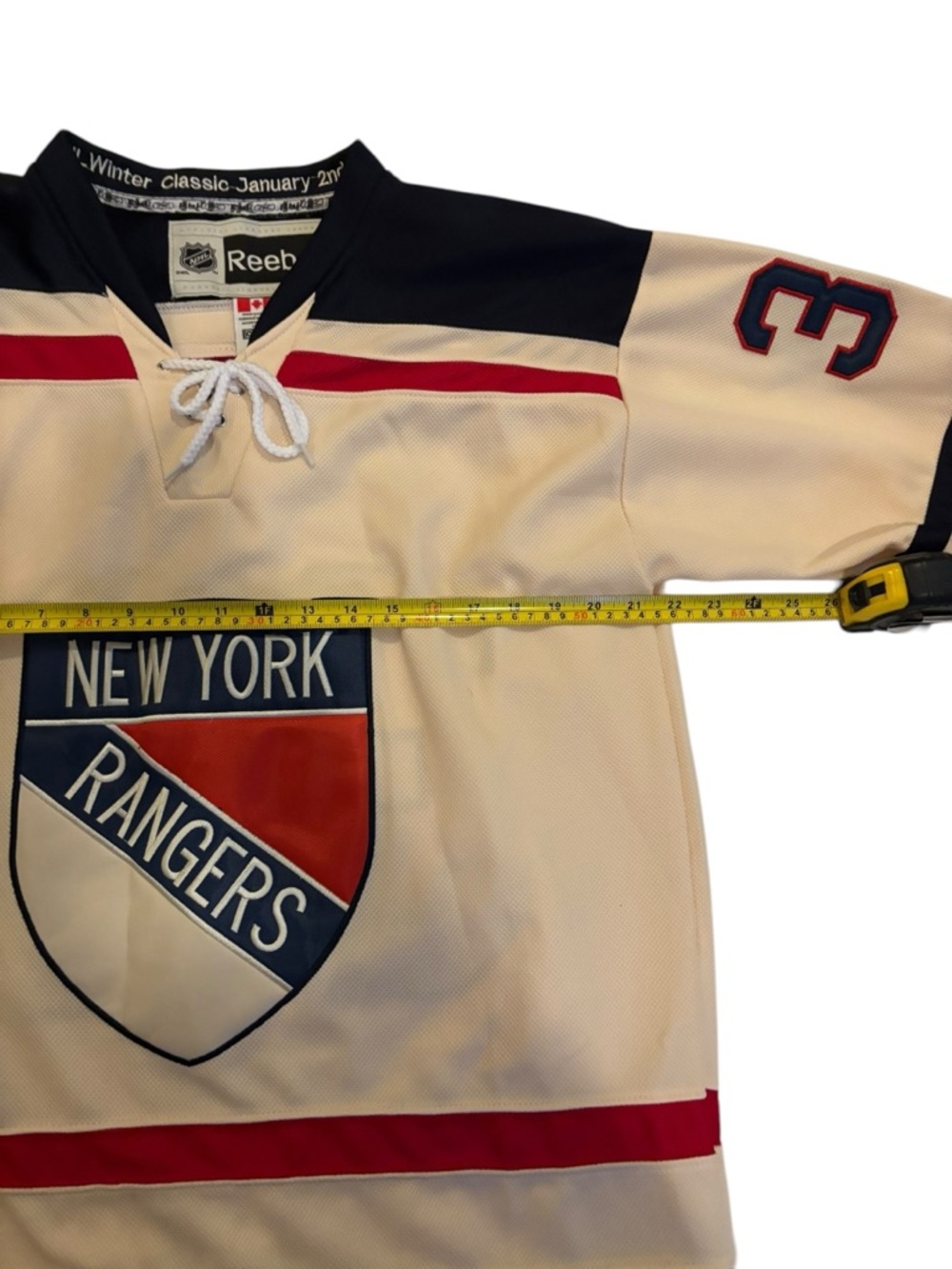 Reebok 2012 Winter Classic NY Rangers Cream/Navy/Red #30 Lundqvist Jersey Sz 48 - Picture 5 of 9